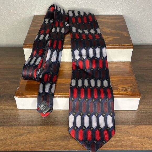 Alexander Julian Colours Silk Tie Red White Silver Black Blue - Picture 1 of 8